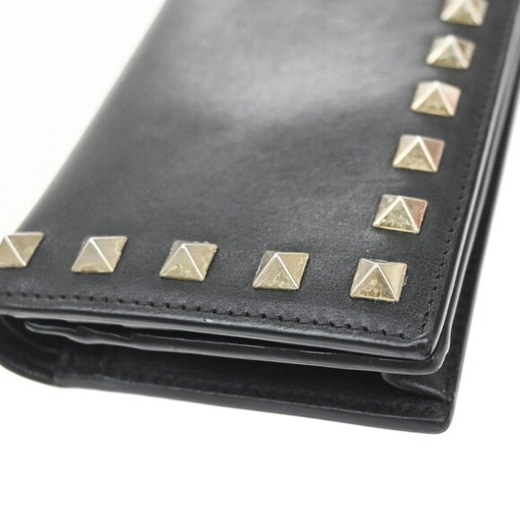 VALENTINO Logo Studs Compact Bifold Wallet Purse Leather Black GHW Italy 69KB160 - Picture 8 of 12